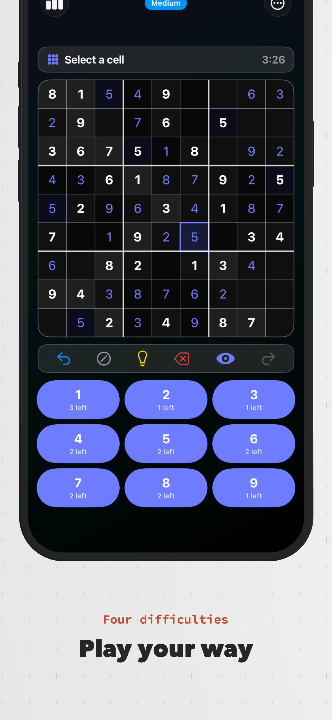 Kazuwa Sudoku - Feature showcase of clean indigo and teal design with Dark Mode support